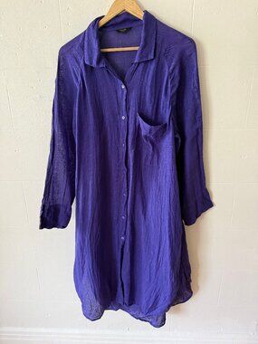 Massimo Dutti | Longline Linen Purple Shirt Dress | Medium